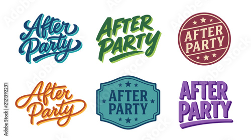 A vibrant collection of 'After Party' logo designs highlighting various playful typography styles that capture the essence of fun, celebration, and social gatherings.