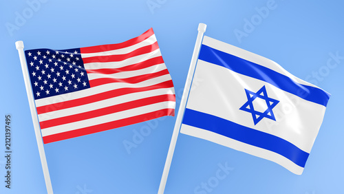 Foto Flags of USA and Israel. 3d render illustration.