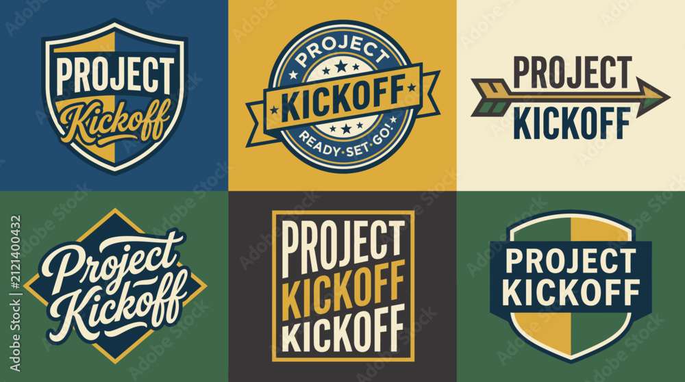 Obraz premium This collection showcases dynamic project kickoff logo designs that embody energy and enthusiasm for new endeavors, making them perfect for motivating teams and projects.