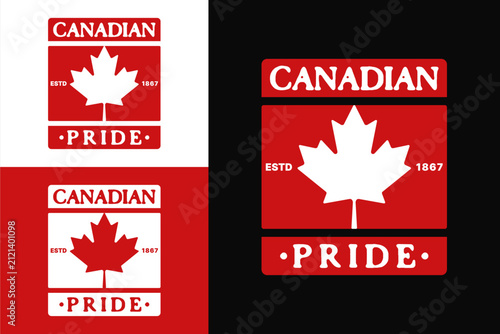 Canadian pride badge featuring maple leaf emblem and vintage typography, patriotic canada day design for celebration graphics, apparel print, sticker, label, poster and merchandise