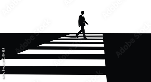 Foto Silhouette of a Man Walking Across a Crosswalk in Black and White