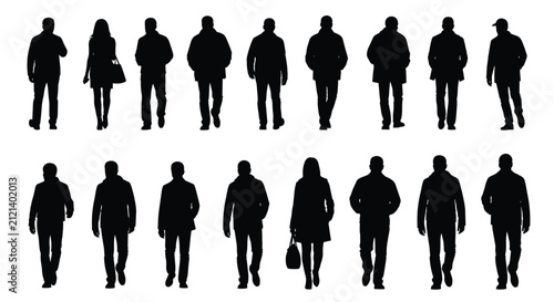 Silhouettes of Diverse People Standing in Line.