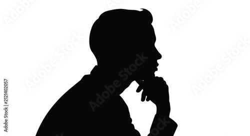 Bild auf Leinwand Silhouette of a Thoughtful Man in Deep Reflection.