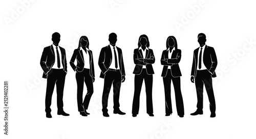 Group of Business Professionals Standing Confidently in Formal Attire.