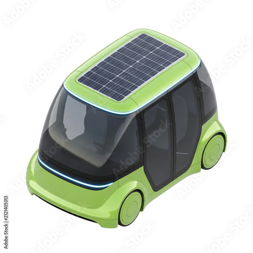 3D Futuristic Autonomous Green Solar Shuttle Pod Vehicle Illustration Isolated on a Transparent Background