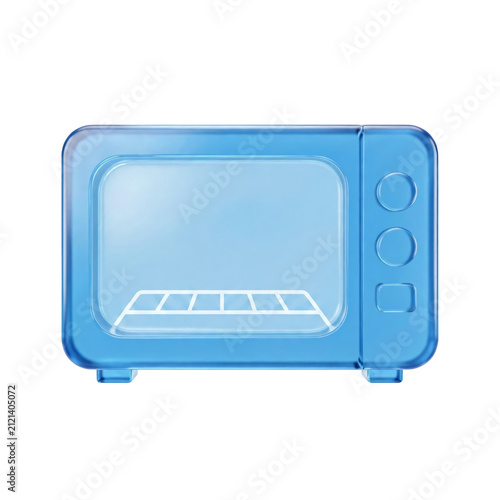 3D Translucent Blue Microwave Oven Kitchen Appliance Illustration Isolated on a Transparent Background