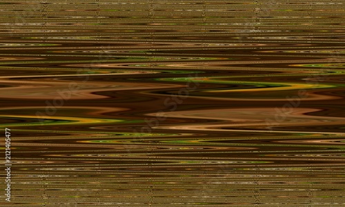 Canvas Print Abstract earth tone brown, green, and gold horizontal glitch stripe pattern background with a distorted wave design, created from digital stretch and liquify filters