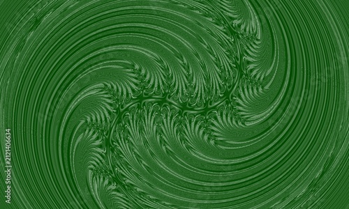 Abstract green and dark emerald textured vortex pattern background with a complex fractal swirl design, created from digital twirl, stretch, and liquify filters. A dynamic repeating texture featuring 