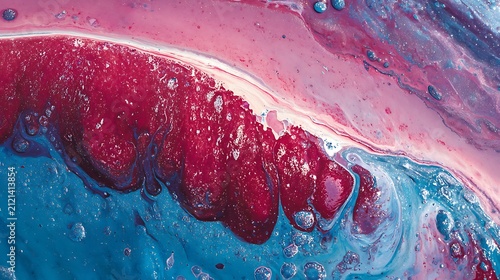 Abstract red fluid blob with white swirls and shiny metallic highlights on a transparent background
