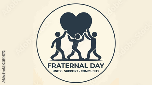 Fraternal Day Emblem with People Holding a Heart Symbol.