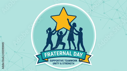 Fraternal Day emblem featuring diverse people holding up a golden star.