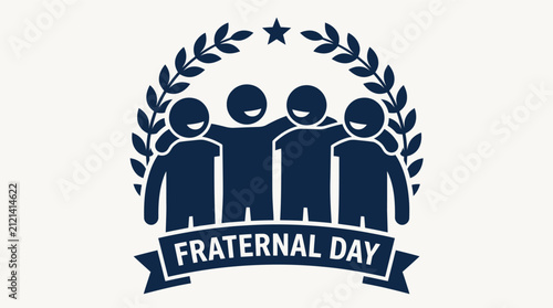 Fraternal Day emblem featuring a group of friends with laurel wreath.