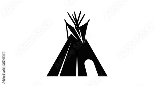 Minimalist black silhouette of a traditional Native American teepee tent.