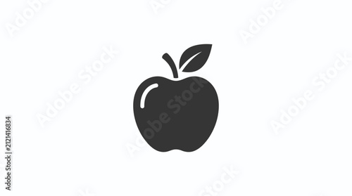 A minimal flat vector icon of a fresh apple fruit with a single green leaf isolated on a clean white background for web and app design