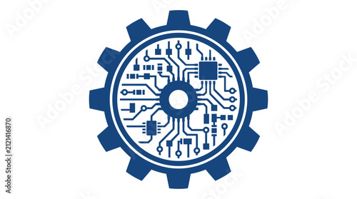 A stylized gear icon featuring an integrated circuit pattern representing industrial technology and mechanical engineering concepts