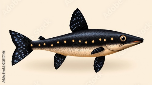 Detailed Illustration of a Speckled Dark Fish with Yellow Spots