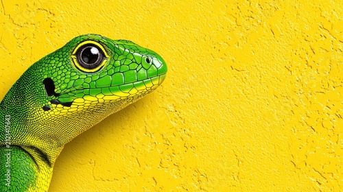 Green Lizard on Yellow Textured Background