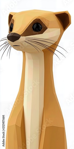 Low Poly Beige Weasel Digital Rendering on White