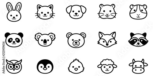 Foto Vector illustration set featuring a collection of cute animal faces in a simple