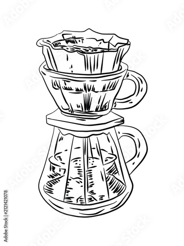 Pour Over Coffee Doodle Vector