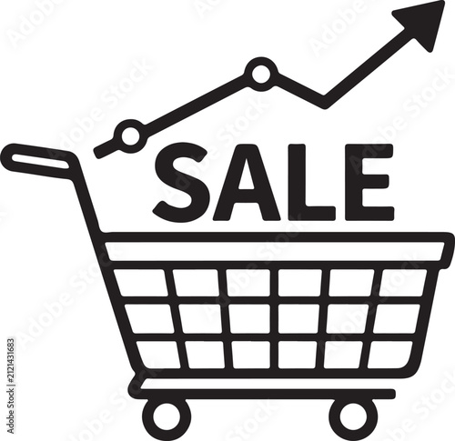 Shopping Cart Sale Icon with Growth Arrow for Retail Marketing Success