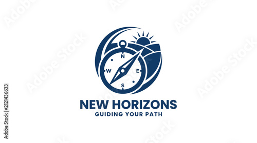 New Horizons compass and sun logo design.