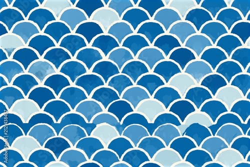 Abstract seamless pattern. Scale animal background. Blue and white snake or fish skin. Squama pattern. Design for wrapping paper, fabric, design.
