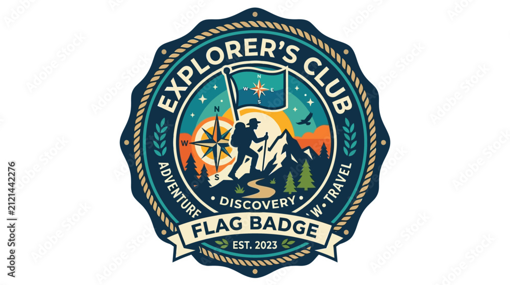 Fototapeta premium Explorer Club Adventure Travel Emblem Badge Design.