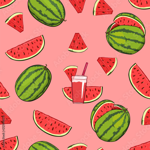 Vector Seamless Pattern of Watermelon Juice