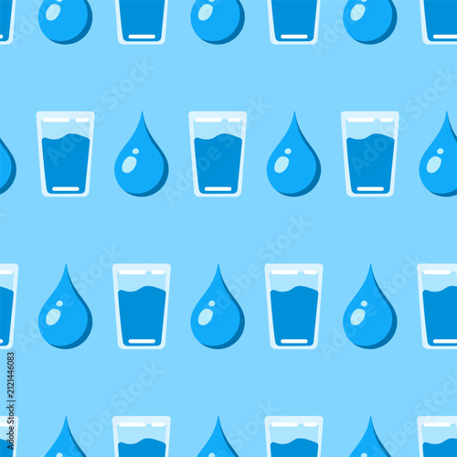 Vector Seamless Pattern of Water Glass and Drop