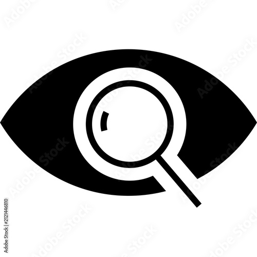 Eye icon with magnifying glass black glyph vision search view inspection symbol isolated on white background vector