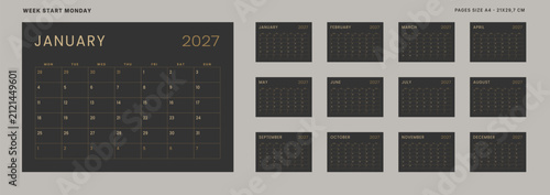 Obraz na płótnie Set 12 Pages Monthly Calendar Planner Templates 2027 year of English
