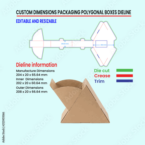 Packaging Dieline Template For Custom Polygonal Boxes With Dimensions vector illustration