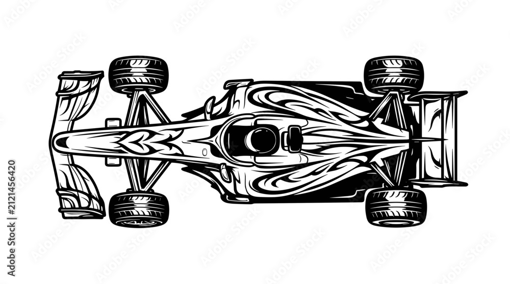 Fototapeta premium Top View of a Stylized Formula 1 Race Car Illustration.