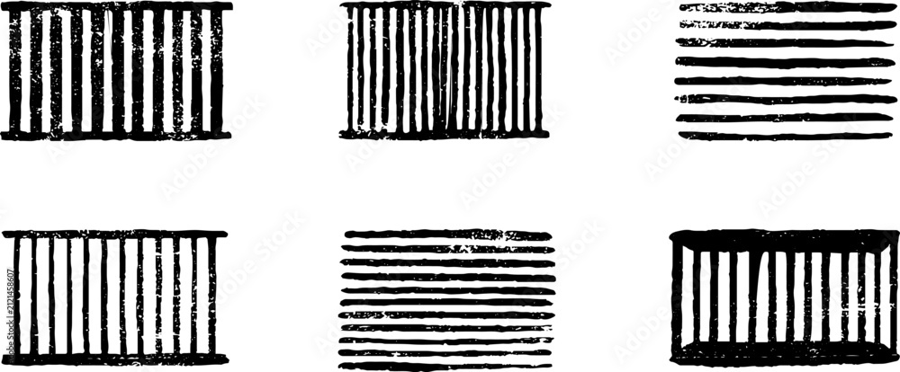 Fototapeta premium Black and white grunge stencil set of horizontal and vertical striped bars for textured pattern background and banner design elements