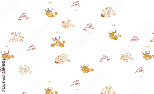Принти на полотні Cute Viking character pattern with horns and helmet on white background in flat