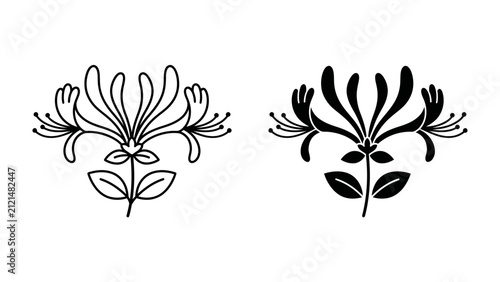 Honeysuckle Floral Design: Elegant line art and silhouette depictions of the honeysuckle flower, symbolizing beauty and nature's artistry.