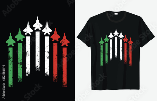 Airplane Fighter jet silhouettes arranged as the italian flag vector illustration t shirt design concept