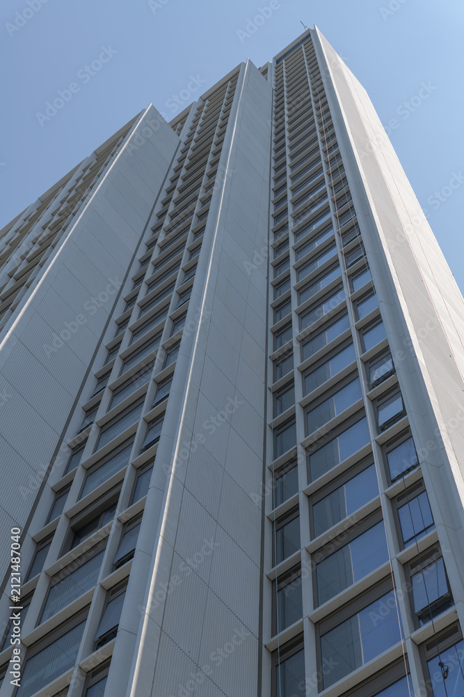 Fototapeta premium oblique angle view of 50 Scollard Condominiums, designed by Foster + Partners, RAW Design, and ERA Architects located at 1333 Bay St, Toronto