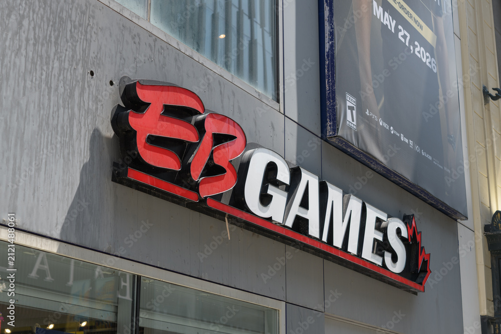 Fototapeta premium exterior building facade and sign of EB Games located at 267 Yonge St, Toronto