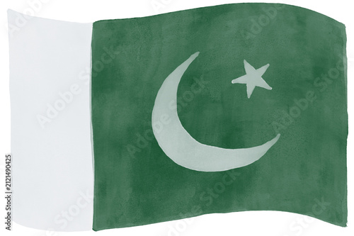 Quadro su tela Waving Pakistan flag illustration in watercolor style, isolated on white backgro