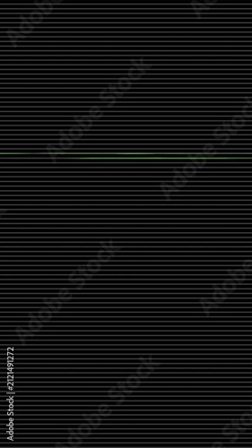 Vertical Retro CRT monitor scanlines green VHS glitch interference. Dark damaged video signal overlay old digital distortion. Abstract horizontal line pattern for 1980s technology background loop