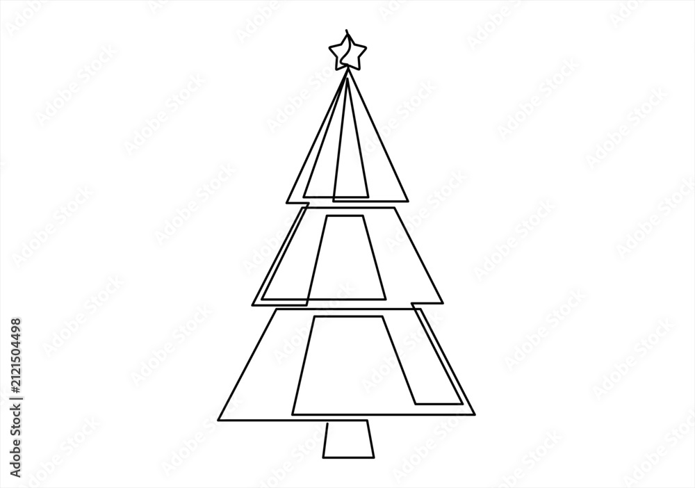 Obraz premium Continuous one line drawing of Christmas tree. New Year and Christmas design drawn by one single line. Hand drawn one line vector. Editable stroke.