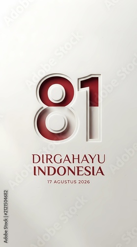 Indonesia 81st Independence Day design. Red and white paper cut style anniversary greeting.