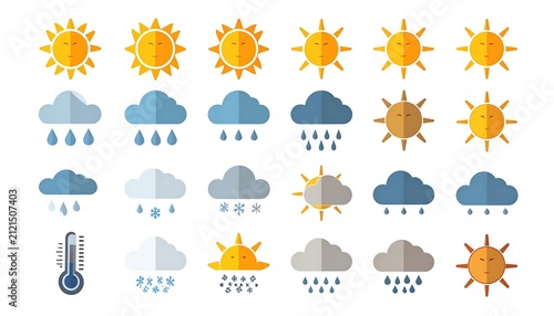 Weather forecast icons collection set sunny cloudy rain.
