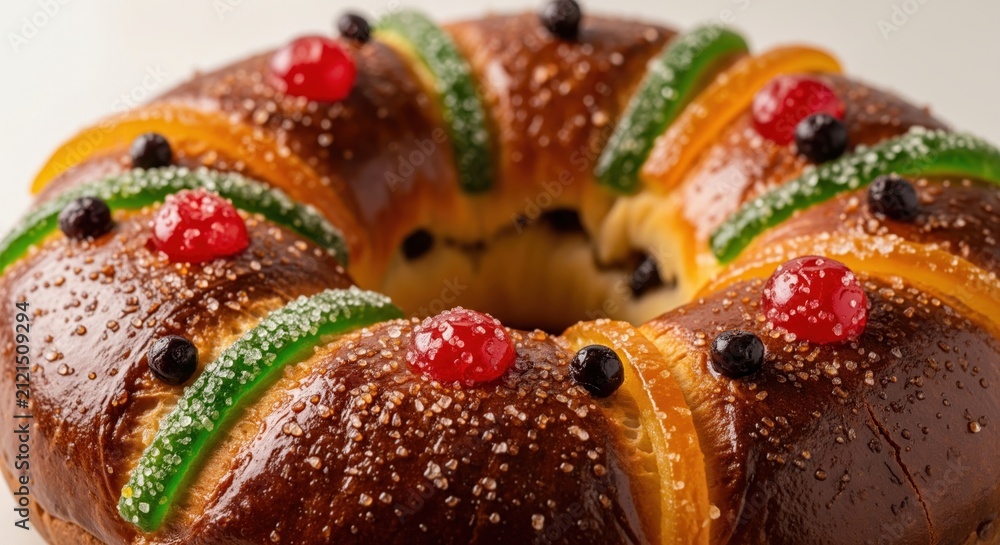 Obraz premium Traditional rosca de reyes sweet bread with candied fruit for epiphany