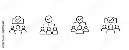 people with check marks for teamwork and approval on a white background