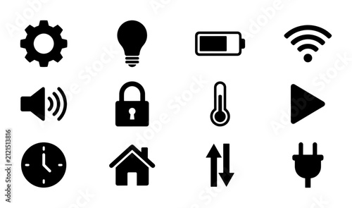 Modern Technology Icons Set, Digital Interface Symbols, UI Elements, Vector Graphics for Web and App Design