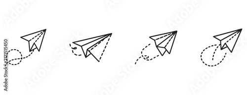 paper airplanes flying in different directions with dotted lines  illustration of planes in motion
