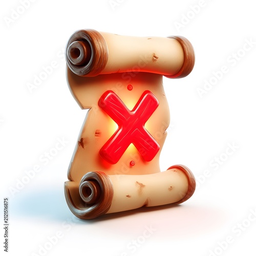 Creative Toy Illustration Featuring Vintage Scrolls and Bright Red Cross